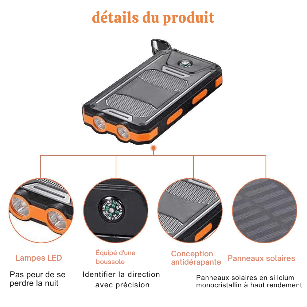 Batterie externe solaire étanche et antichoc 10 000 mAh | Montelac - Montelac