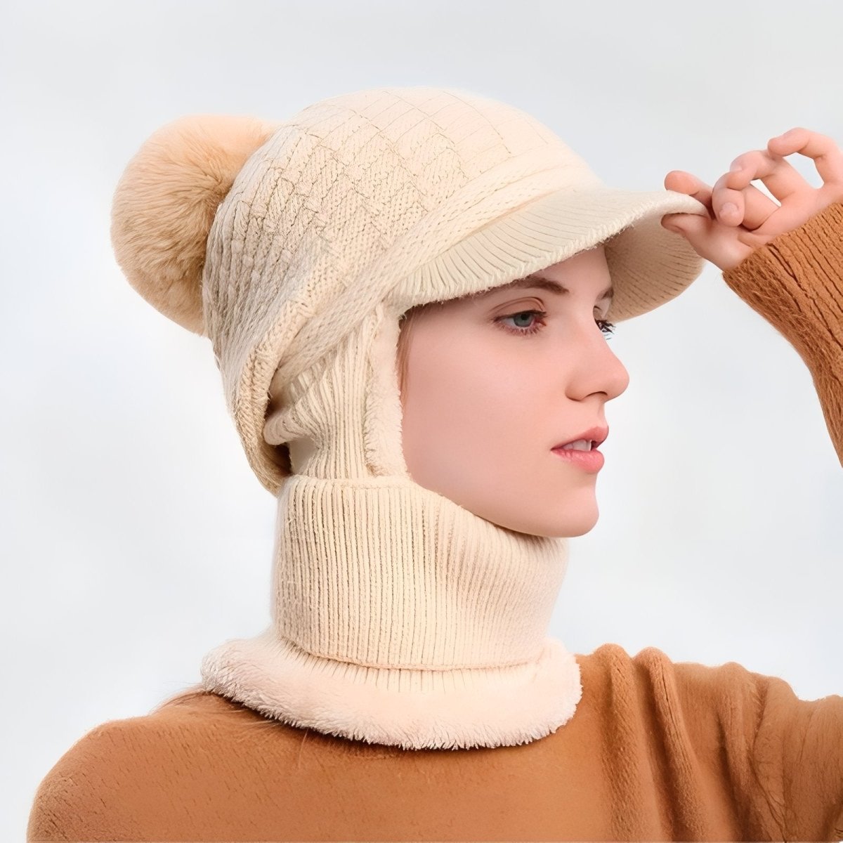 Bonnet d’hiver tricoté avec visière et protège - cou | Montelac - Montelac