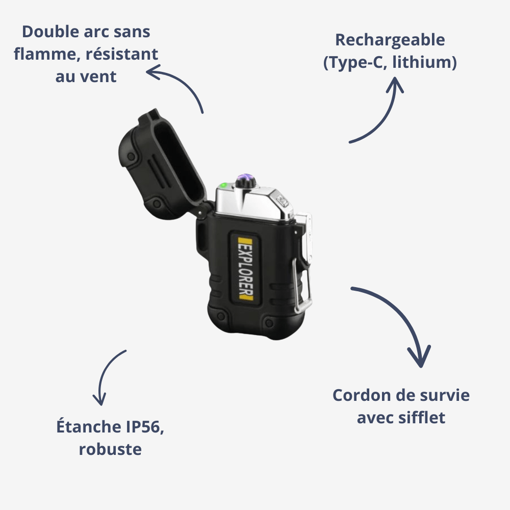Briquet tempête étanche - Résistant au vent - Montelac
