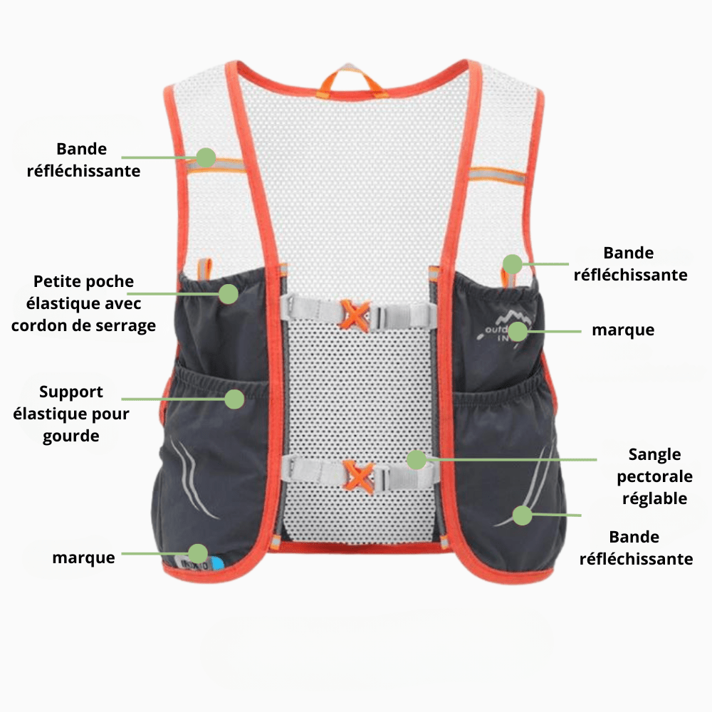 Gilet d’hydratation respirant avec 2 flasques souples - Montelac