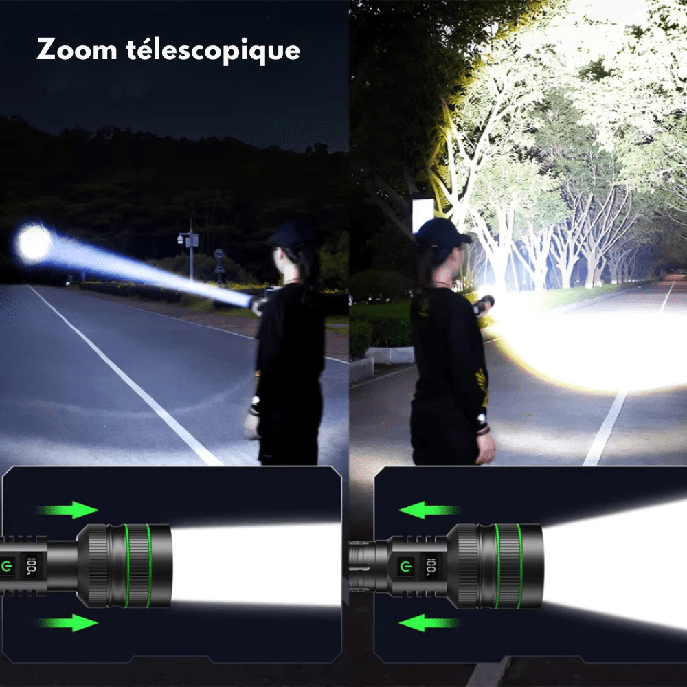 Lampe de poche LED puissante et réglable - Portée 3 km - Montelac