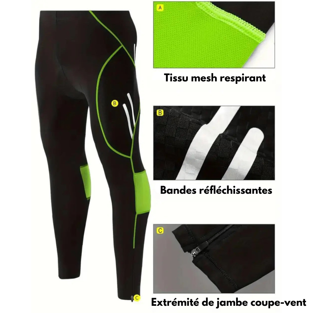 Collant de cyclisme long respirant avec renfort en gel