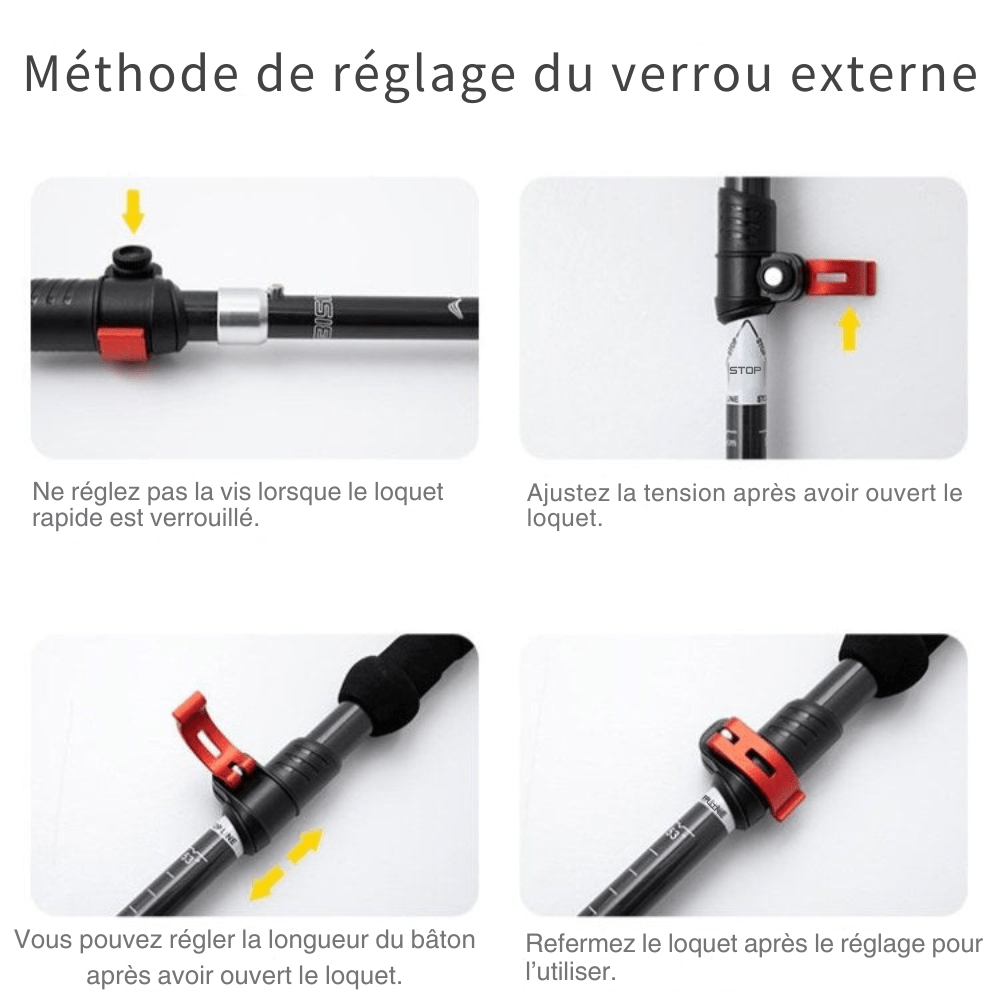 Bâtons de randonnée réglables en aluminium ultra - légers - Montelac