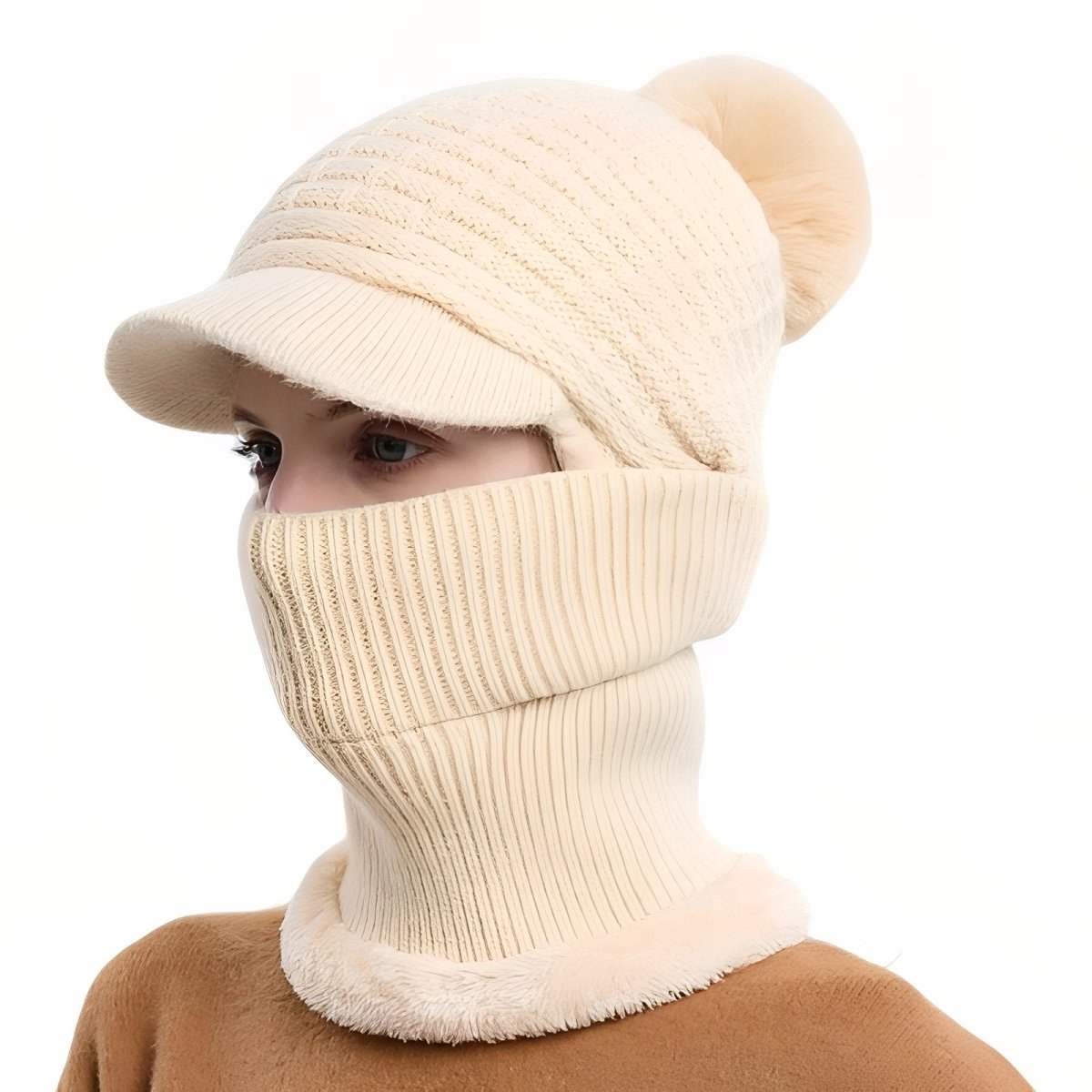 Bonnet d’hiver tricoté avec visière et protège - cou | Montelac - Montelac