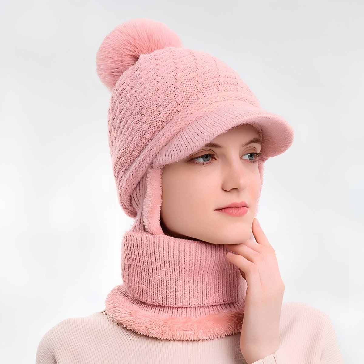 Bonnet d’hiver tricoté avec visière et protège - cou | Montelac - Montelac