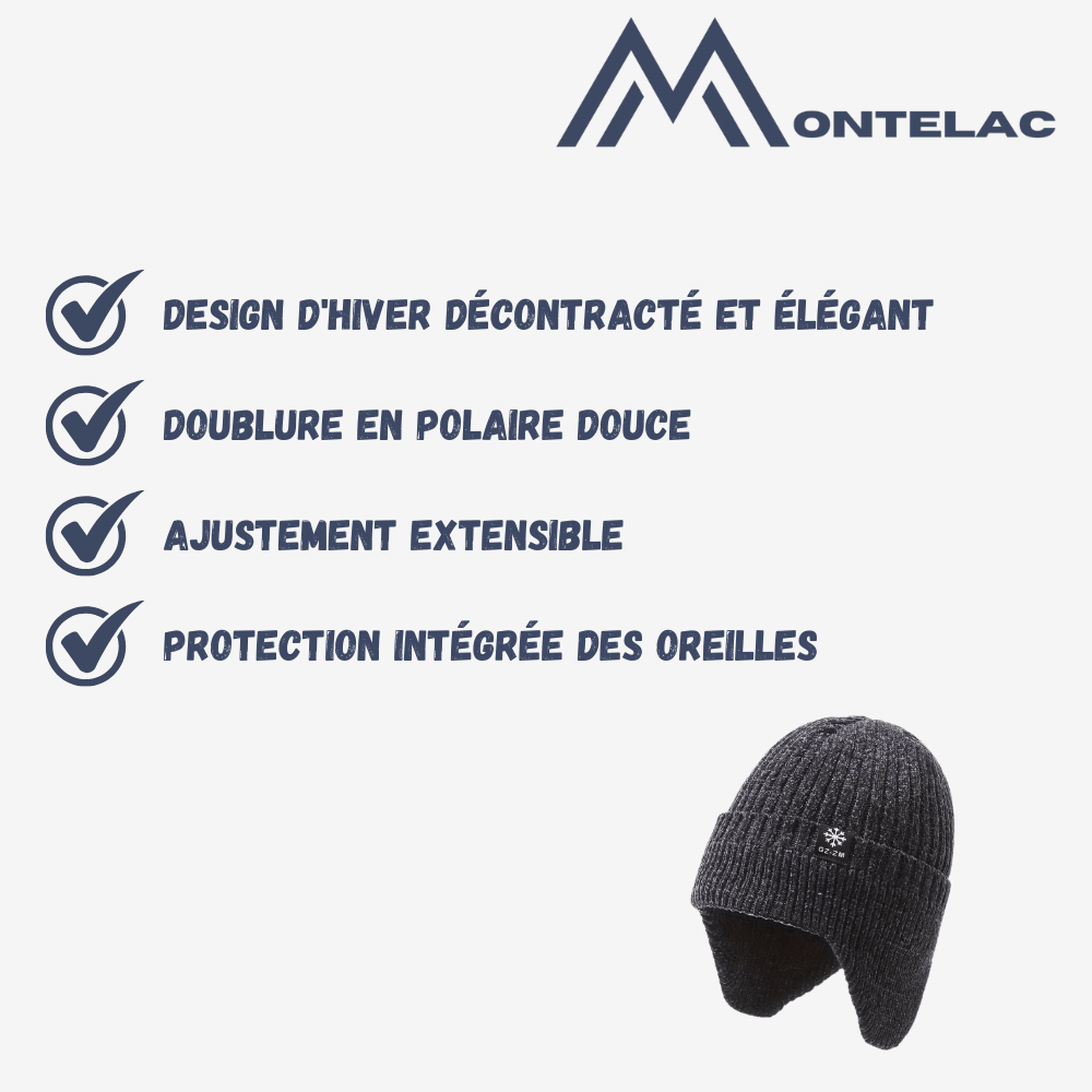 Bonnet d’hiver tricoté doublé polaire avec couvre - oreilles - Montelac