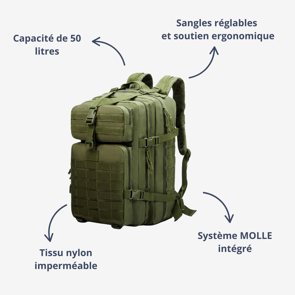 Sac à dos étanche 50L robuste avec compartiments multiples - Montelac