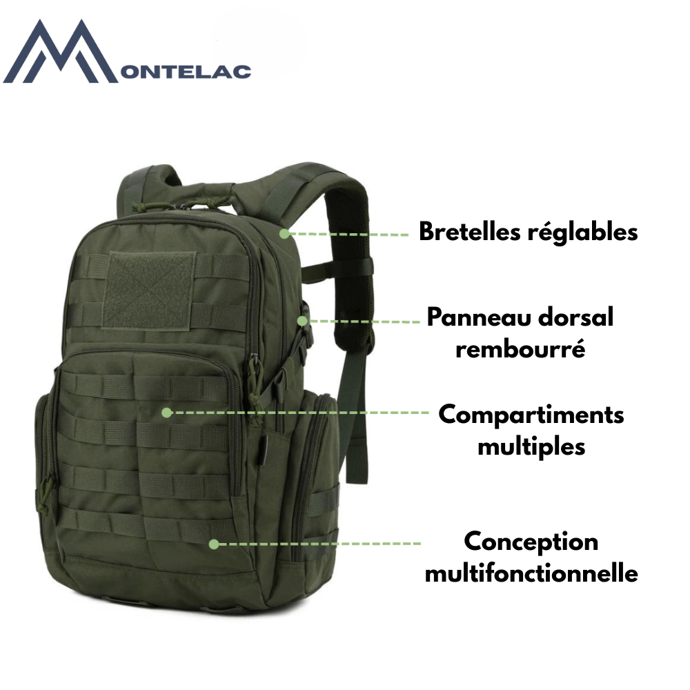 Sac à dos tactique résistant 25L avec système MOLLE - Montelac