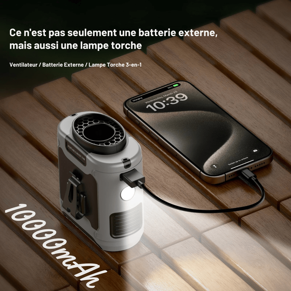 Ventilateur portable de taille 10000 mAh résistant et étanche | Montelac - Montelac